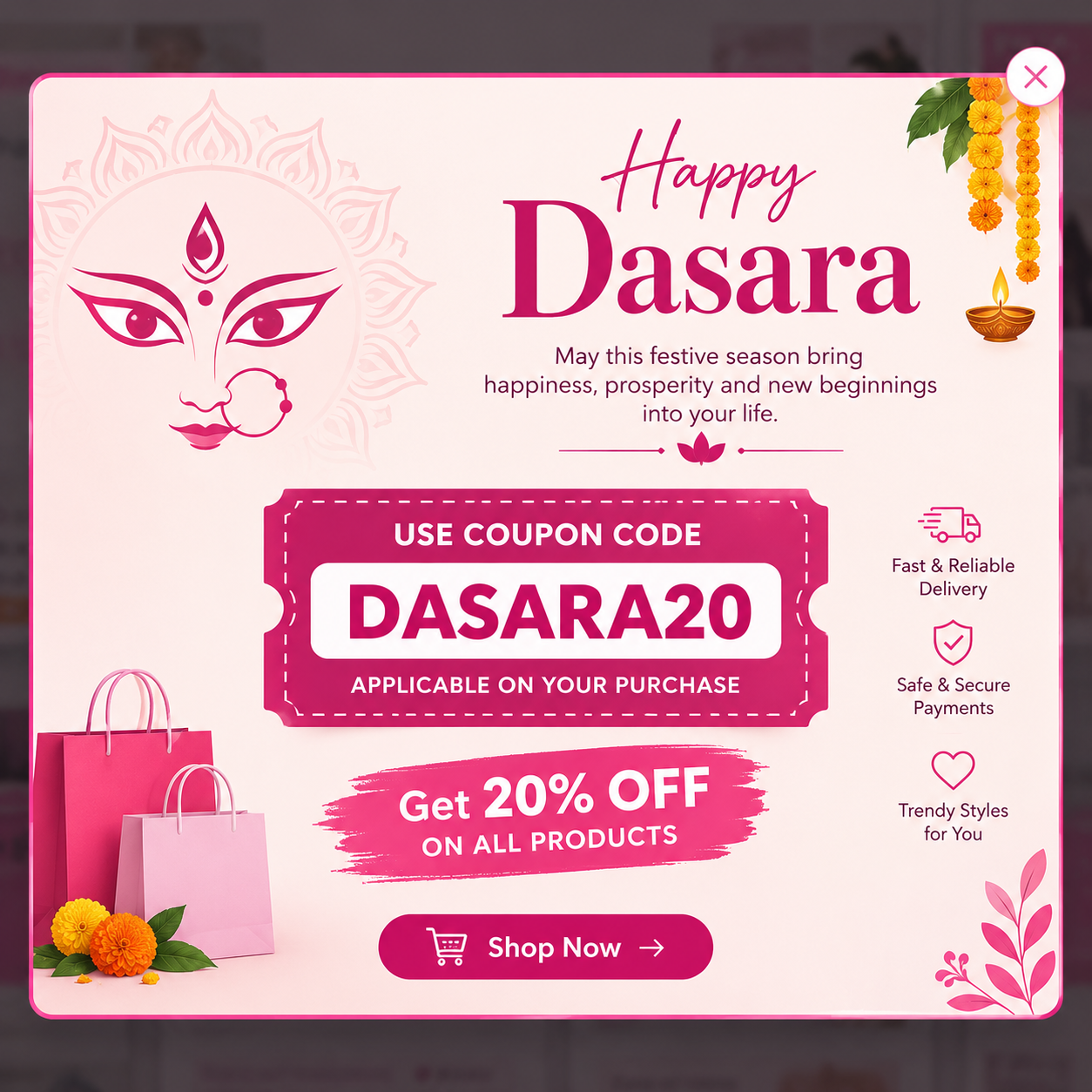 festive dasara shopping coupon popup